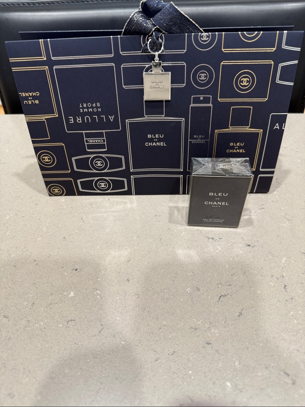 Chanel Gift Box with Silver Charm and Bleu De Chanel Mini, New/ Unused